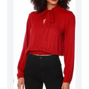 Bobi Red Tie Neck Blouse Size Small Long Sleeve Smocked Hem NWT